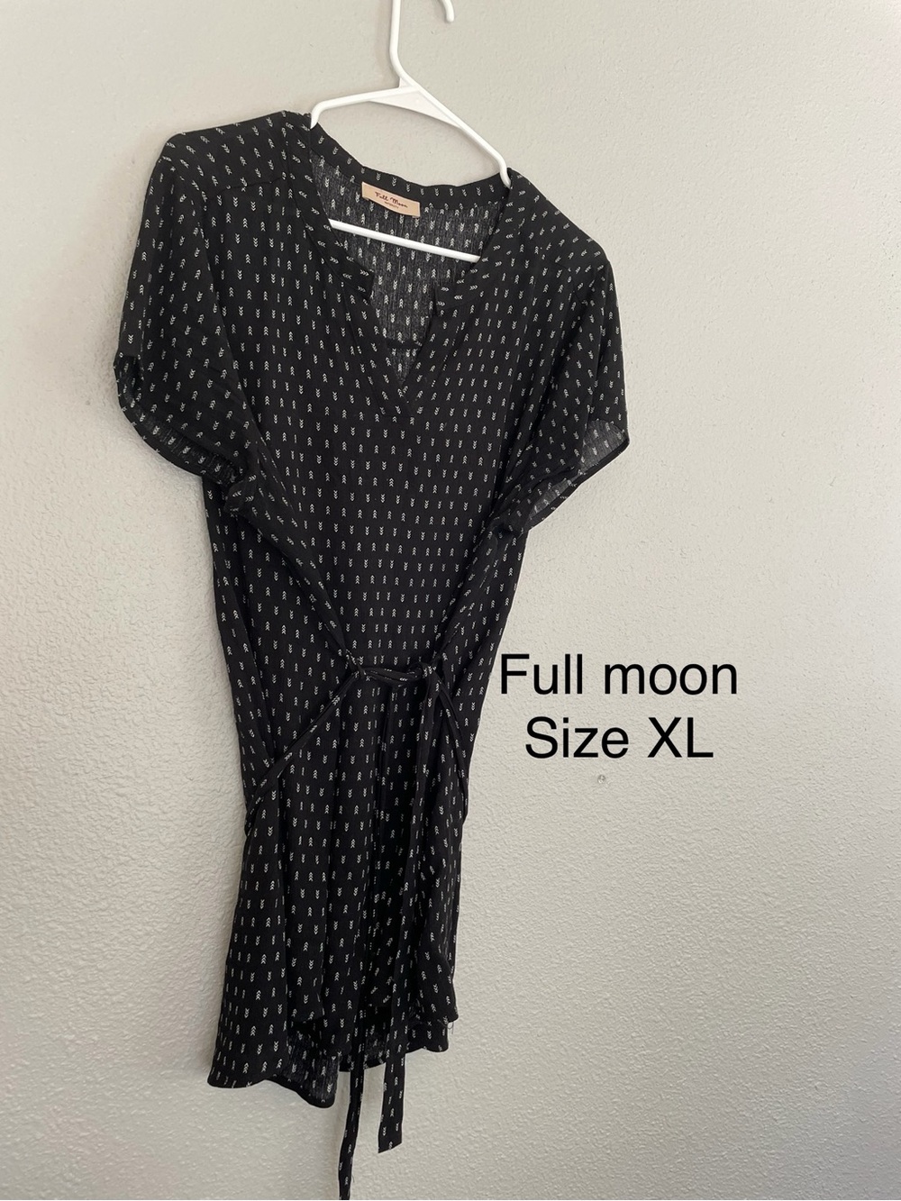 Full Moon Black Printed Tie-Waist Blouse